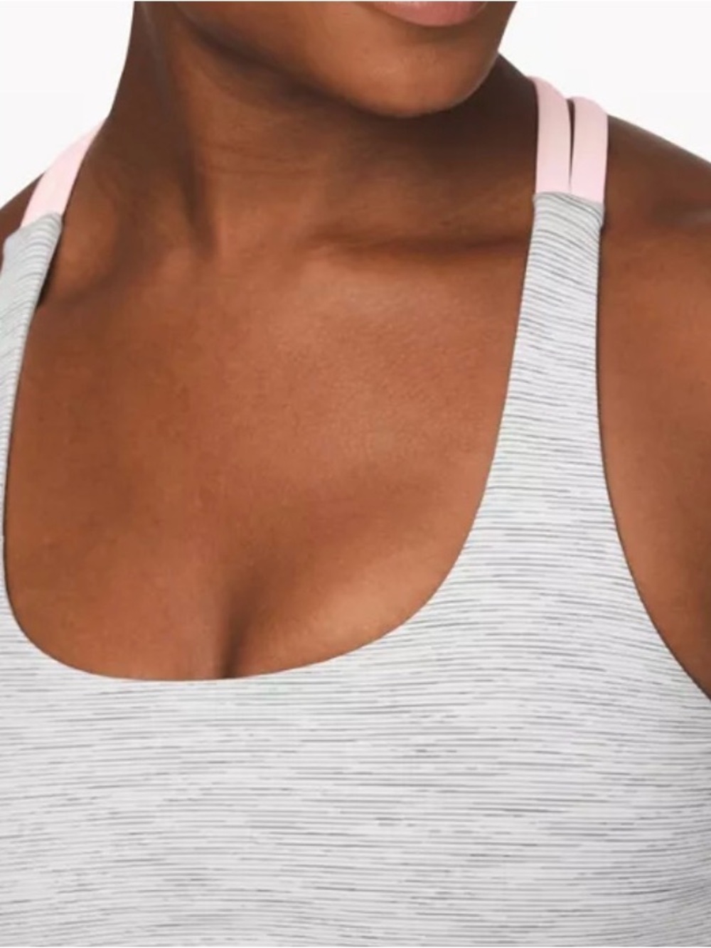 lululemon athletica Heathered Light Gray Tank Bra with Pale Pink Straps